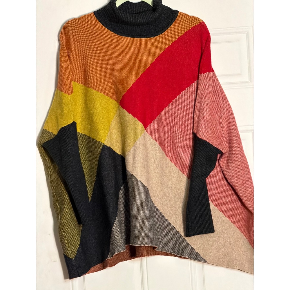 Joseph A. Colorblock Turtleneck Sweater XL Oversized Batwing Knit Pullover